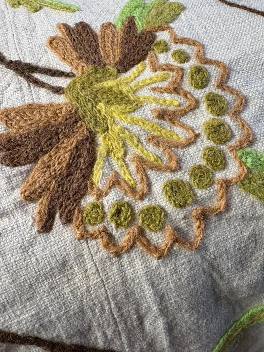 Vintage Handmade Crewel Embroidered Bedspread 114 x 107 inches